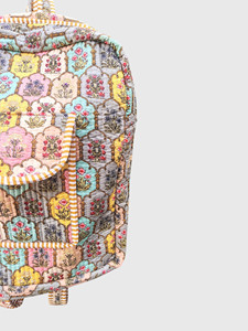 Sac à dos en coton matelassé à fleurs vintage bohème pour femmes avec poche avant - Product Image 2