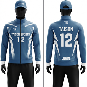 Traje de Entrenamiento de Hockey sobre Césped Unisex, Chaqueta con Capucha de Poliéster Premium de 300 GSM, Azul y Blanco Sólido, Cierre Completo, Logotipo Personalizado - Product Image 1