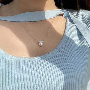 7-9mm Flawless Freshwater <b>Pearl</b> Pendant S925 <b>Silver</b> Minimalist Geometric Balance Beam <b>Necklace</b> Collarbone <b>Necklace</b> Fine Pendant - Product Image 4