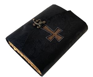 Flores de jardín en relieve con Cruz Celta Cuaderno de tapa dura de cuero genuino negro Latón antiguo C-Lock & Deckle Diario DE PAPEL DE ARTE - Product Image 2