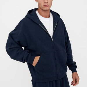 Sudadera con Capucha y Cierre de Cremallera para Hombre, Color Azul Marino, Talla Grande, 100% Algodón Tejido, Estilo Casual para Otoño - Product Image 2