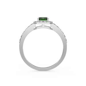 Elegante Anillo de Piedra Verde Corte Esmeralda con Halo de Moissanita Brillante, Plata 925 Chapada en Oro, Joyería de Lujo para Boda o Compromiso - Product Image 5
