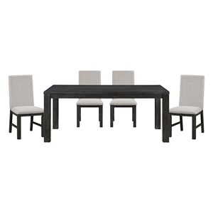 Set da Pranzo Moderno 5 Pezzi Nero Anticato con Tavolo Rettangolare e 4 Sedie Imbottite Grigio Testurizzato Mobili in Legno - Product Image 1