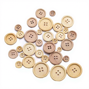 Natural Wood Classic Polished Beads Buttons 4-Hole Round Narrow Rim Sustainable Handmade DIY for <b>Shirts</b> Kidswear Blouses - Product Image 3