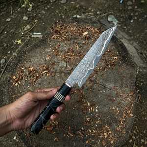 Cuchillo de Cocina de Acero de Damasco de Grado Industrial SHARP POINT TRADES, Hoja Recta de 8 Pulgadas, Grosor de 0.5mm, Mango de Madera, Bisel 2 - Product Image 1