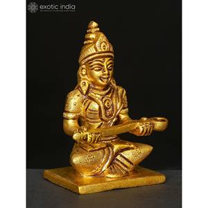 4 Inches Goddess Annapurna Brass Sculpture Elegant <b>Statue</b> for Home, Table Decor, Gifting and Temple Made In India - Product Image 2