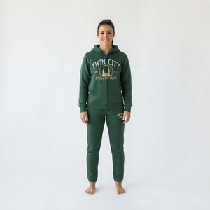 Conjunto Deportivo con Capucha Verde para Mujer de Twin City Athletic Club, Pantalones Deportivos de Forro Polar de Manga Larga, Corte Regular, para Todas las Temporadas, Ropa Casual - Product Image 1