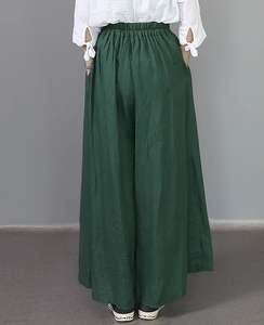 Women High Waist Wide Leg <b>Pants</b> Solid Color Linen Cotton Loose Fit Full Length Pleated Elastic Waist Casual <b>Summer</b> Trousers - Product Image 2
