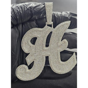 <b>Iced</b> Out "H" Initial Necklace Moissanite Diamond Hip Hop Pendant Silver Bling <b>Chain</b> Custom Jewelry Gift - Product Image 1