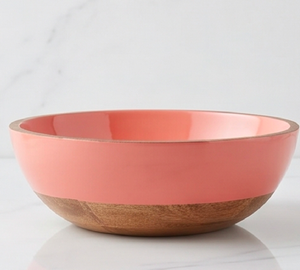Bol de service moderne en bois émaillé rose, bol à salade en bois d'acacia pour la maison et la table - Product Image 6