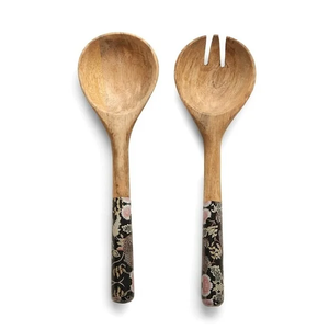 Wooden SERVING SPOON SET with BLUE COATED HANDLE <b>SALAD</b> <b>TOOLS</b> DISHWASHER SAFE - Product Image 5
