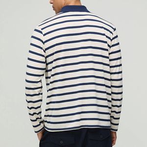 Camiseta Personalizada para Hombre, 100% Poliéster, con Rayas, Hombros Caídos, Mangas Largas, Aberturas Laterales, Estilo Rugby Oversize - Product Image 4