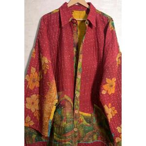 Indian Kantha Cotton Patchwork Jacket Vintage Handmade Boho Long Coat <b>Women</b> Printed <b>Outerwear</b> - Product Image 2