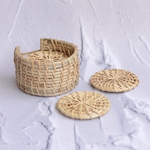 Indian Handmade Rattan Coasters <b>Set</b> with Mother Pearl Mosaic Natural Table Decor Drink Coasters Mats & Pad For Kitchen Hotel Use - Product Image 4
