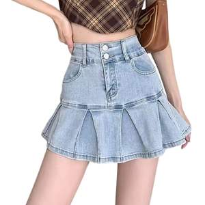 Minifalda Vaquera Azul Claro para Mujer, Cintura Alta, Plisada, con Logotipo Personalizado, Estilo Y2K, Largo hasta la Rodilla, Calidad Premium - Product Image 1