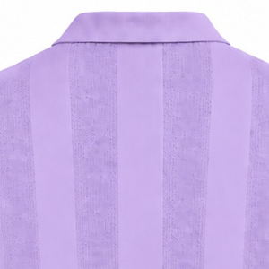 Lavender <b>Purple</b> Mens <b>Long</b> <b>Sleeve</b> Knitted Polo Shirt Textured Stripe Design Ribbed Hem Collar Casual Premium Pullover Fashion <b>Top</b> - Product Image 4