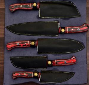 Professional 5-Piece Damascus Steel Handmade Chef Kitchen <b>Knives</b> Plastic Handles Drop Point <b>Blade</b> OEM Customizable-MS Enterprise - Product Image 4