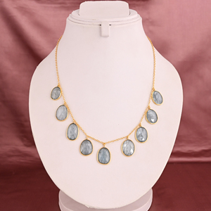 สร้อยคอพลอยไคยาไนต์ธรรมชาติแบบขอบหยัก |   ทองเหลืองชุบทอง - Product Image 1