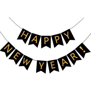 Striscioni per Festa di Capodanno, Ghirlande Nere con Alfabeto Dorato per Decorazioni di Vigilia di Capodanno, Prodotto di Alta Qualità dal Fornitore - Product Image 1