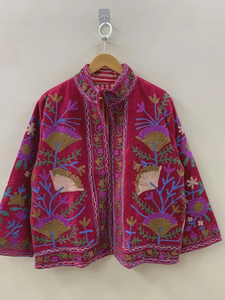 Suzani ปักเย็บด้วยมือเสื้อโค้ทสั้นโบฮีเมียนกำมะหยี่หรูหราแบบโบฮีเมียน - Product Image 2