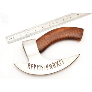 Couteau à pizza Burraq personnalisé fait main en acier au carbone, lame de 9 pouces, longueur totale de 11 pouces, manche en bois de rose, étui en cuir, style hache Tomahawk - Product Image 6