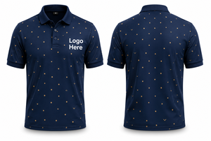 Chemise à manches courtes bleu marine pour homme avec logo personnalisé sur le devant, 100% coton tricoté respirant, service OEM, chemises de golf - Product Image 2