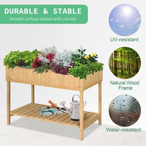 43x18x30in Rustic Finish Wooden Raised Garden Bed 8 Pockets Shelf Elevated <b>Planter</b> Box Legs for Growing Herbs <b>Vegetables</b> Flowers - Product Image 4