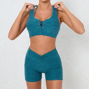 Ensembles d'entraînement pour femmes, motif uni, deux pièces, débardeur dos croisé, leggings taille haute, grandes tailles - Product Image 5