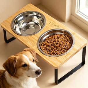 Soporte de Comida para Mascotas de Madera Maciza con Diseño Moderno Personalizado, con Tazón de Acero Inoxidable, Elevador para Perros y Gatos, para Uso en Casa u Oficina - Product Image 2