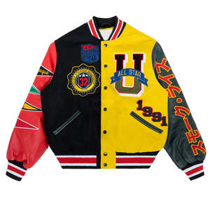 Chaqueta Varsity de Béisbol de Invierno Transpirable con Cuello Alto y Mangas de Cuero de Dos Colores con Bordado de Logotipo Personalizado de Alta Calidad - Product Image 1