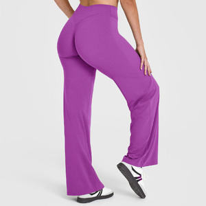 Pantalon de jogging color block taille haute coupe ample jambe droite avec poches, confortable et respirant pour le fitness et le yoga - Product Image 2