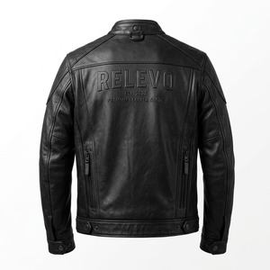 Chaqueta de Motero Clásica Delgada de Cuero Genuino para Hombre RELEVO, con Logotipo Grabado, Cierre de Cremallera, para Invierno - Product Image 2