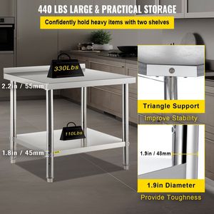 Tavolo di preparazione in acciaio inox per la fabbricazione di cucina commerciale 36X24X35 pollici 440 libbre capacità di carico in metallo resistente cucina - Product Image 3