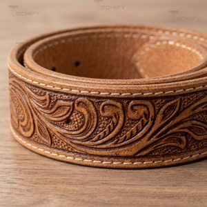 Ceinture de cowboy western en cuir façonnée à la main avec un motif floral en relief et une boucle en argent - Product Image 2