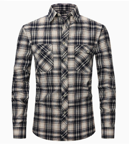 Wholesale Plus Size Men's 100% Cotton Checkered Long Sleeve Casual Flannel Shirts with <b>Covered</b> Button Closure and Loose Fit - Product Image 3