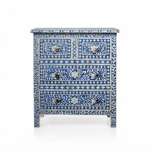 Classic <b>Blue</b> Bone Inlay <b>Bedside</b> <b>Table</b> Moroccan Floral Pattern Nightstand 1 Drawer 2 Doors Custom Eco-Friendly Bedroom Cabinet - Product Image 3