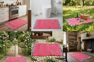 Shine Enterprises Pink <b>Flat</b> Weave Cotton Area <b>Rug</b> Rectangle Bohemian Style Eco Friendly Anti-Slip Washable Thin Living Room <b>Rug</b> - Product Image 3