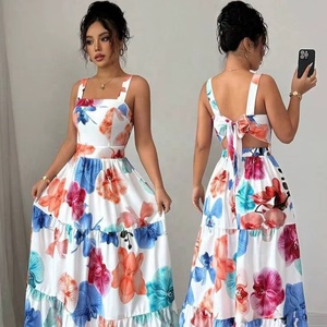Elegante Vestido Maxi con Estampado Floral para Mujer, Diseño de Camisola sin Mangas, Cintura Ajustada y Silueta Fluida en Línea A - Product Image 1