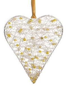 Adorno Navideño Colgante de Corazón con Cuentas Amarillo, Hecho a Mano, Duradero, Impermeable, Estilo Moderno, Tamaño Personalizado, Decoración de Fábrica - Product Image 1