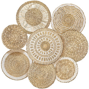 Lot de 8 paniers muraux tissés bohème rustiques faits à la main Panier en osier suspendu en jonc de mer Ensemble décoratif - Product Image 2