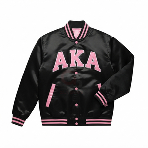 AKA green pink Satin Bomber college greek <b>Jacket</b> Custom Ribbon Lining <b>Women</b> Greek Letter Embroidered Varsity Street wear <b>Jacket</b> - Product Image 6