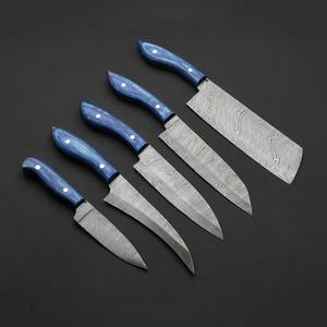 Couteaux de cuisine professionnels en acier Damas faits à la main, 5 pièces, manches en plastique, lame à pointe tombante, personnalisables OEM - MS Enterprise - Product Image 2