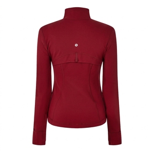 Women's <b>Red</b> <b>Long</b> <b>Sleeve</b> Zipper Front Knitted Compression <b>Top</b> Quick Dry Solid Color Base Layer - Product Image 3