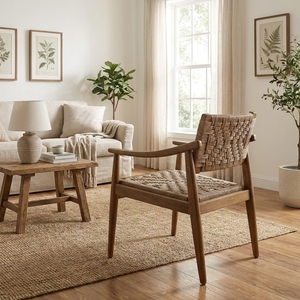 Sillón KAG Iris CHA02, Madera de Teca Moderna, Ratán Sintético, Silla de Comedor para Sala de Estar, Asiento Cómodo, Muebles para el Hogar - Product Image 3