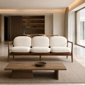 Sofá de 3 Plazas de Madera de Teca Sólida de Lujo, Muebles Modernos para Sala de Estar de Hotel o Apartamento, Sofá con Estructura de Madera Tapizada - Product Image 6