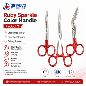 Nouvel ensemble de ciseaux manuels pour soins infirmiers Ruby Sparkle, 3 pièces, en acier inoxydable, ciseaux à pansements, instruments chirurgicaux pour artères, certifiés CE - Product Image 3