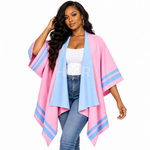 HMR Sorority Sisterhood Color Blocked Batwing Sleeve <b>Cardigan</b> Pink Blue Striped Casual <b>Long</b> Style Sweater - Product Image 1