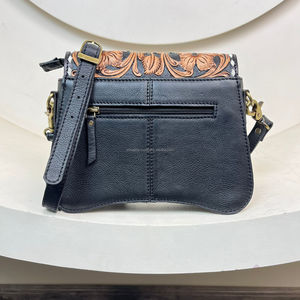 Bolso de mano elegante de estilo de marca, bandolera de un solo hombro, bolso de cuero de vaca genuino con herramientas florales para mujer - Product Image 5