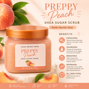 Private Label Preppy Peach Shea Sugar <b>Scrub</b> Skin Polishing <b>Body</b> Exfoliator with Shea Butter Natural Sugar Crystals for Wholesale - Product Image 3