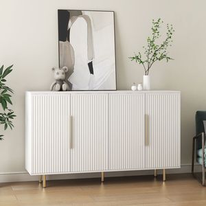 Aparador Moderno Blanco Acanalado con Estantes Ajustables, Mueble Buffet Grande, Consola de Almacenamiento con Estantes Ajustables - Product Image 2